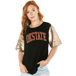 GOLD SEQUIN SLEEVE OKSTATE TOP