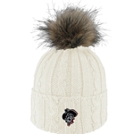 CREAM KNIT CUFF HAT WITH FAUX FUR POM
