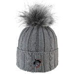 GREY KNIT CUFF HAT WITH FAUX FUR POM