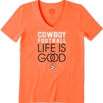 LIFE IS GOOD ORANGE SHORT SLEEVE V NECK TEE FOOTBALL