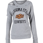 GREY DISTRESSED COLD SHOULDER SWEATSHIRT