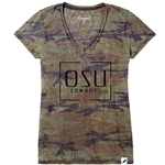 CAMO DISTRESSED V NECK TEE