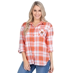 ORANGE BOYFRIEND PLAID ROLL UP SLEEVE BLOUSE