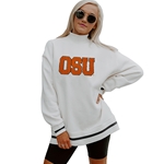 WHITE MOCK NECK LONGER PULLOVER WITH TRIM