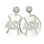 FAN GLAM OSU BASEBALL SILVER MIRROR DANGLE EARRING