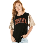 GOLD SEQUIN SLEEVE OKSTATE TOP