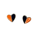 FAN GLAM ORANGE/BLACK ENAMEL HEART STUD