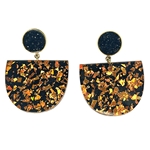 ORANGE/BLACK GLITTER HALF U EARRING