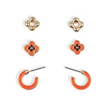 FAN GLAM ORANGE/BLACK SET OF 3 EARRING