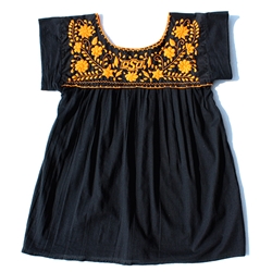 BLACK SMOCK WITH ORANGE EMBROIDERY
