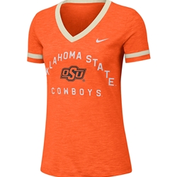 NIKE ORANGE SLUB V NECK RINGER TEE