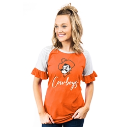 GAMEDAY COUTURE TWIST IT UP RUFFLE SLEEVE TOP