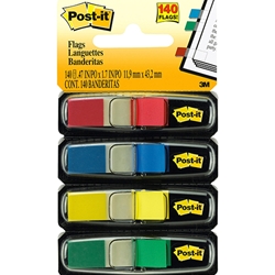 POST-IT FLAGS - 4 DISPENSERS, PRIMARY COLORS