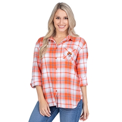 ORANGE BOYFRIEND PLAID ROLL UP SLEEVE BLOUSE