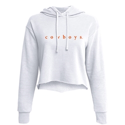 WHITE RAW EDGE CROPPED HOODIE COWBOYS