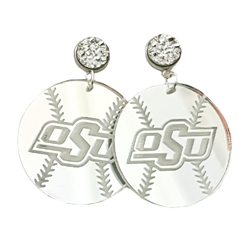 FAN GLAM OSU BASEBALL SILVER MIRROR DANGLE EARRING