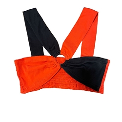 ORANGE/BLACK STRAP BRA TOP WITH RING