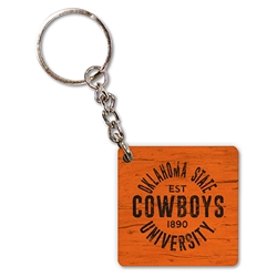 OKSTATE COWBOYS PUCK WOOD KEYCHAIN