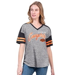 COWGIRLS SCRIPT SHORT SLEEVE V NECK TOP