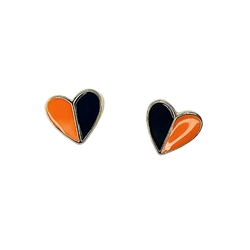 FAN GLAM ORANGE/BLACK ENAMEL HEART STUD