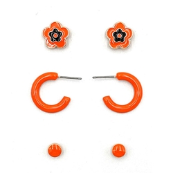 FAN GLAM ORANGE/BLACK SET OF 3 EARRINGS