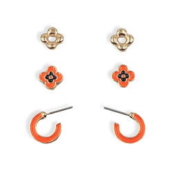 FAN GLAM ORANGE/BLACK SET OF 3 EARRING