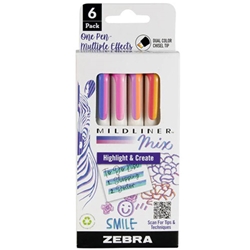 ZEBRA MIDLINER MIX HIGHLIGHTER - 6PK