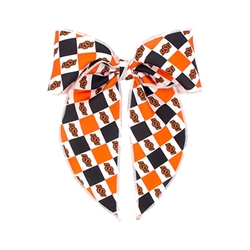 MEDIUM CHECHERBOARD COLLEGIATE LOGO BOW W/ WHIMSY TAIL